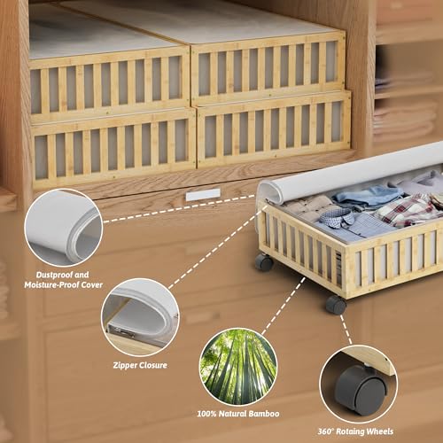 2 Pack Large Bamboo Under Bed Storage Containers | Home Organization - Image 5