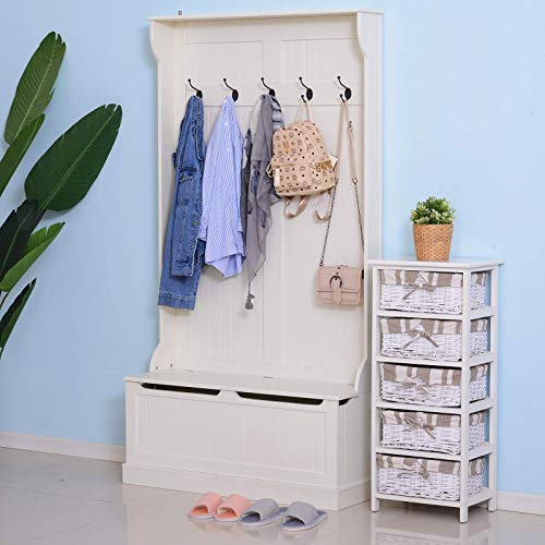 HOMCOM Hall Tree with Shoe Storage, Entryway Coat Rack with Bench - Image 3