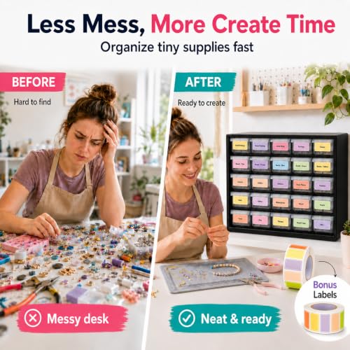 25 Drawer Plastic Small Parts Organizer, Storage Bin with Drawers - Image 4