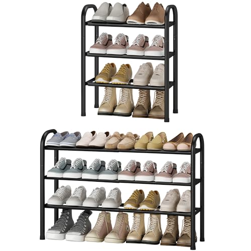 3-Tier Expandable Shoe Rack for Closet, Entryway, 16 Pairs, Black - Image 2