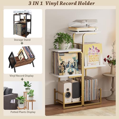 Bikoney Planter-Style Record Player Stand with Vinyl - Image 8