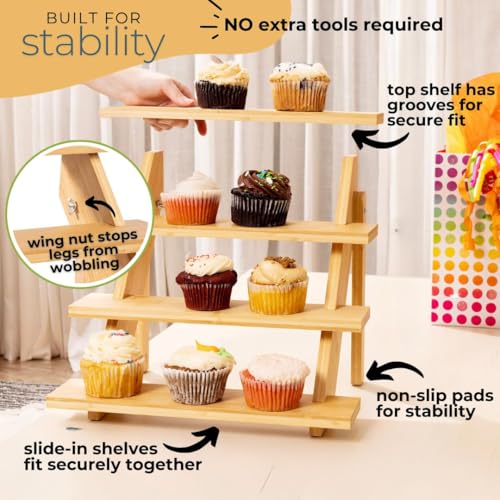 4-Tier Wood Cupcake Stand, Durable & Easy to Assemble Cupcake - Image 5