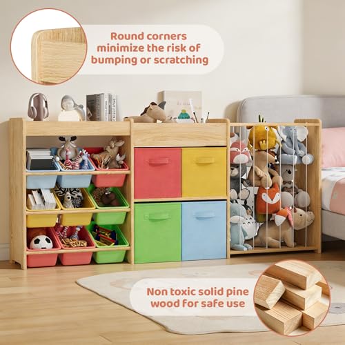 Large Wooden Plush Toy Storage Organizer with Bookshelf - Image 5