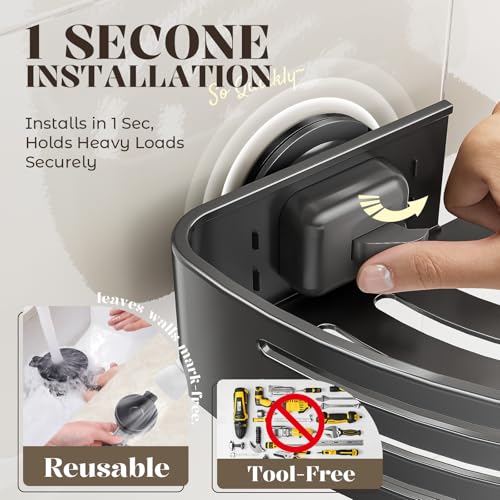 Corner Shower Caddy Suction Cup,Shower Shelves with Hooks - Image 7