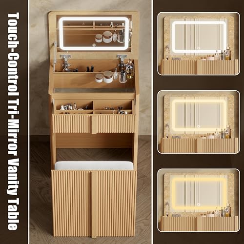 Compact Makeup Vanity Desk with Flip Top Mirror,3 in 1 Vanity - Image 4