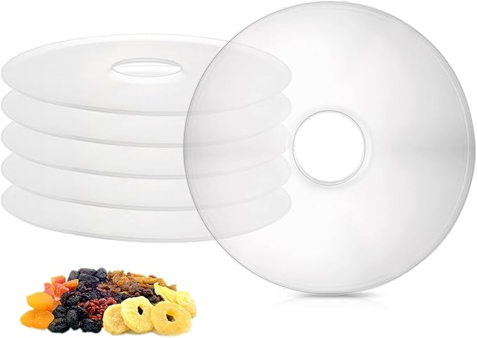 ZOOFOX 6 Pack Fruit Roll Sheets, Round Plastic Dehydrator Sheets with Edges, Reusable Dryer Mats for Fruit Leather, Meat, Beef jerky, Herb, Vegetable, BPA-Free