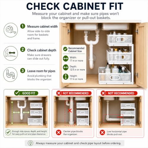 2 Pack 3 Tier Under Sink Organizer with Pull Out Drawer - Image 6