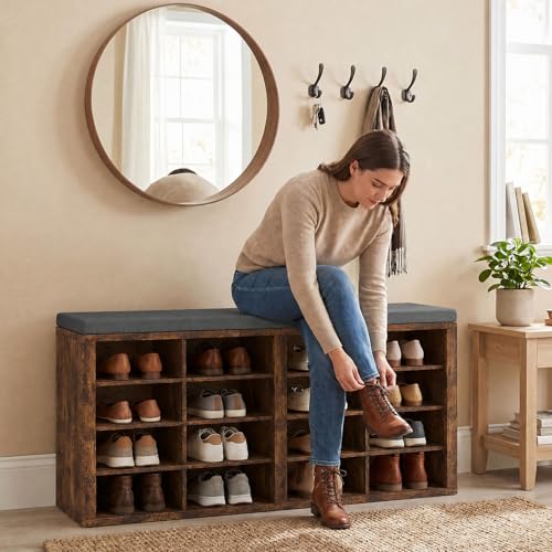 Shoe Rack Bench, Shoe Storage Bench with Cushion - Image 6