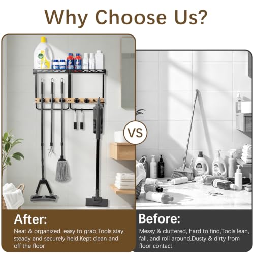Broom Holder Wall Mount, Broom and Mop Organizer Wall Hanging - Image 5