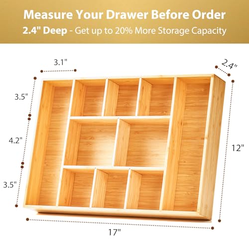 Umilife Extra Large Bamboo Desk Drawer Organizer, Wo | All Products - Image 5