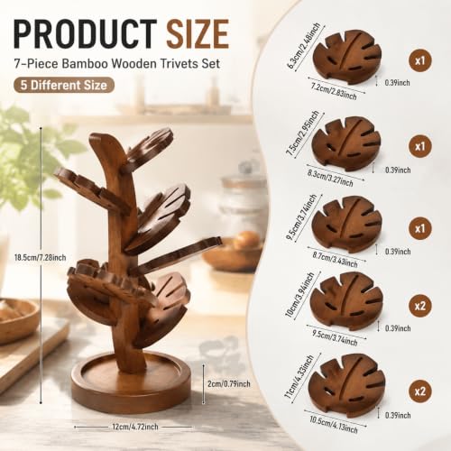 Tree Trivet Set, 7-Piece Wooden Trivet for Hot Dishes - Image 4