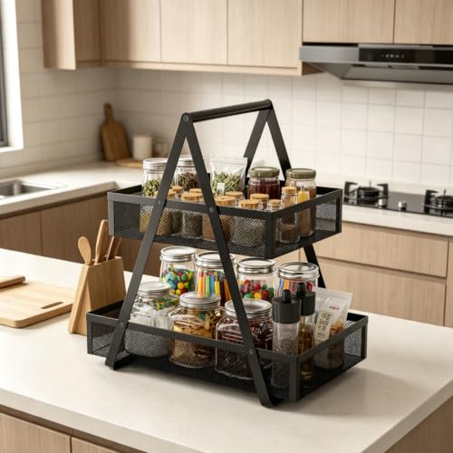EKNITEY Snack Organizer for Countertop - 2 Tier Metal Snack - Image 3