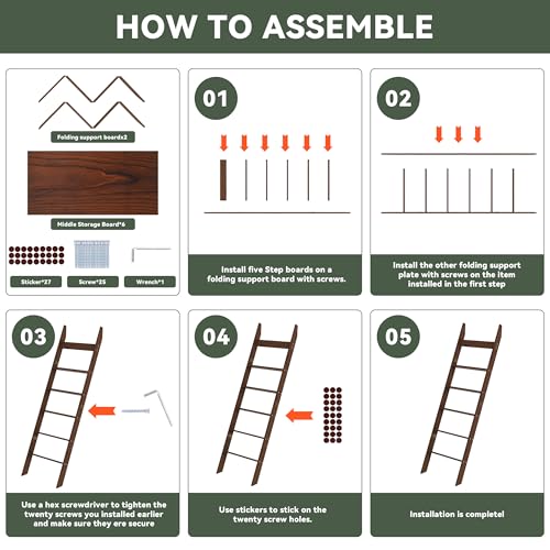 6-Tier Blanket Ladder for Living Room 5.6FT Pine Wood - Image 7