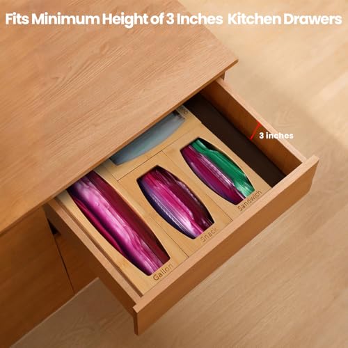 CRAKTH Plastic Bag Storage Organizer for Kitchen Drawer, Bamboo - Image 6