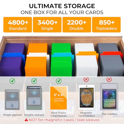 Wooden Trading Card Storage Box, 5-Row Bulk Storage Case - Image 3