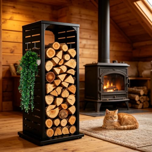 4ft Firewood Rack with Hook, Heavy Duty Vertical Firewood Rack - Image 3