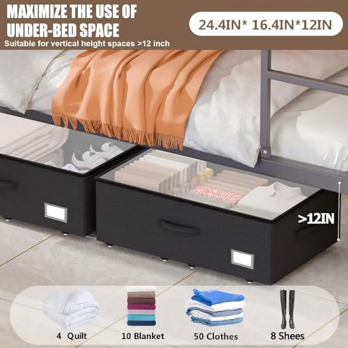 Under Bed Storage with Wheels, 12 inches height，Black - Image 5