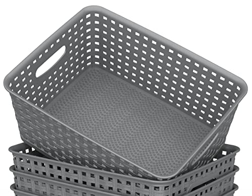 WYT Weave Storage Organizer Baskets, Grey 6-Pack Plastic Woven - Image 5