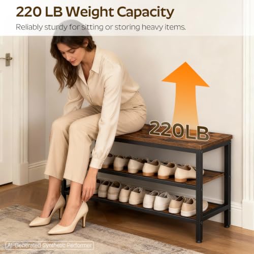 Wooden Shoe Bench, 3-Tier Shoe Rack - Image 6