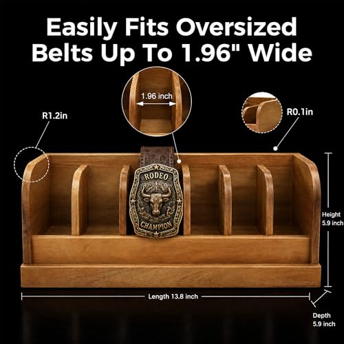 MinBoo Acacia Wood Belt Organizer Box,6 Grids Belt Rack for Closet and Drawer, Belt Storage Organizer and Displayer for Men Women - Image 4
