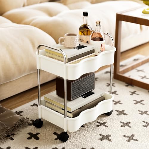 2 Tier Utility Rolling Cart with Wheels Under Desk Storage Cart - Image 3