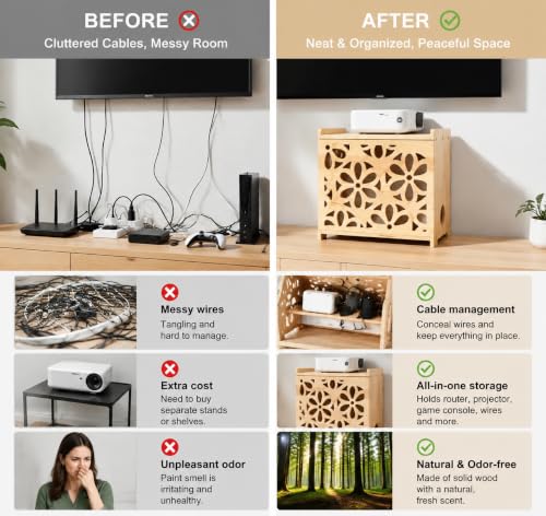 Wooden Projector Shelf,WiFi Router Box Hider,Power S | Cable Managemen - Image 4