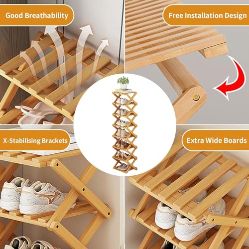 YYW Bamboo Shoe Rack for Entryway, Foldable Free Standing - Image 7