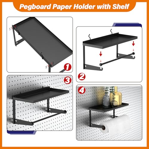 Pegboard Paper Towel Holder with Shelf, Heavy Duty Peg - Image 7