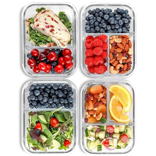 Glass Meal Prep Containers 2 and 3 Compartments, Leak-Proof - Image 2