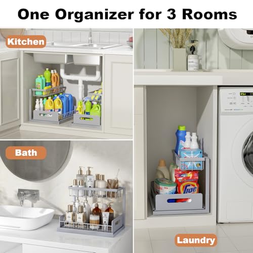 Under Sink Organizer, L-Shaped 2 Tier Pull Out Cabinet Organizer - Image 6