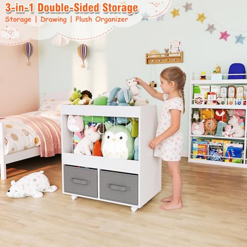 3-in-1 Wooden Toy Storage Organizer with Wheels, 2-Sided - Image 3