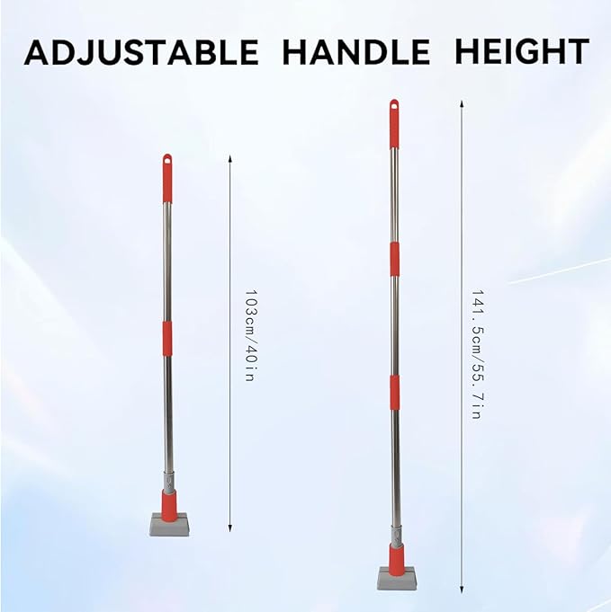 Heavy Duty Commercial Jaw Clamp Mop Handle 55.7 Inch Thickened Stainless Steel Red Mop Stick Industrial Grade Replacement Adjustable Mop Rod