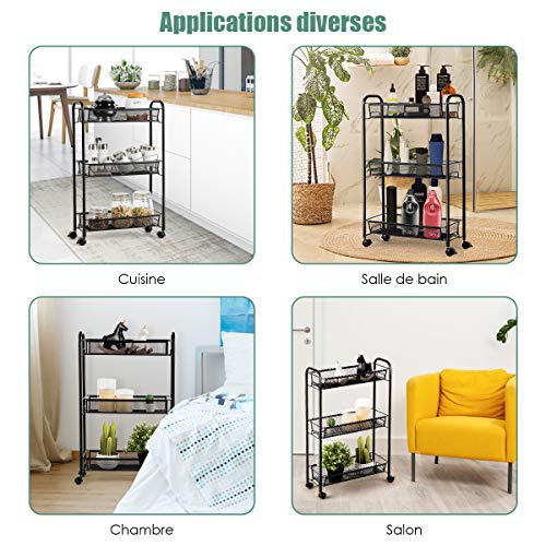 Nafort 3-Tier Slim Mesh Rolling Utility Cart, Slide Out Storage - Image 3