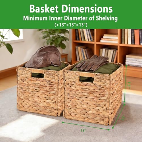 13" Wicker Storage Cube Bins, Water Hyacinth Baskets for Shelves - Image 3