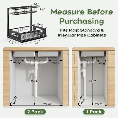 Under Sink Organizer, 2-Pack L-Shaped Metal Pull-Out Drawers - Image 3