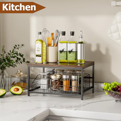 KLM Pull Out Spice Rack Organizer for Cabinet,Rustic Wood - Image 3