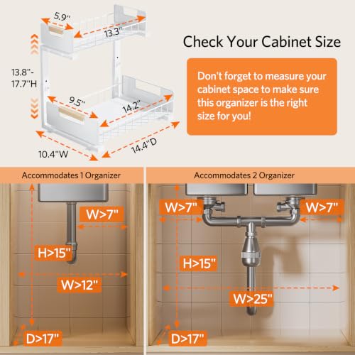 Delamu Under Sink Organizer Kitchen, 2-Tier Pull-Out - Image 3