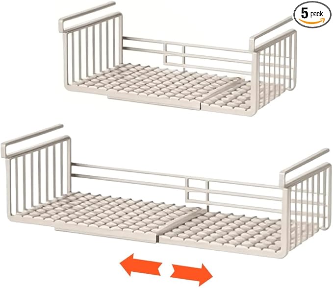 Extendable Under Shelf Storage Basket, Hanging Baskets Under Cabinet Shelf Organizer, for Cabinet Pantry Kitchen Cupboard Desk Counter Bookshelf Space Saver Heavy Duty Slide-in (off - white, 2 Pack)