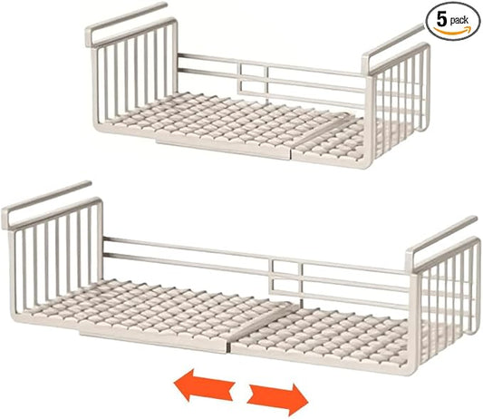 Extendable Under Shelf Storage Basket, Hanging Baskets Under Cabinet Shelf Organizer, for Cabinet Pantry Kitchen Cupboard Desk Counter Bookshelf Space Saver Heavy Duty Slide-in (off - white, 2 Pack)