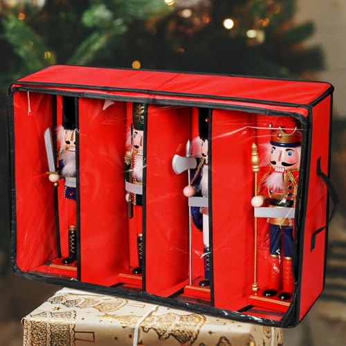 Preboun 4 Pack Christmas Nutcracker Storage Box Clear Top,Red - Image 3