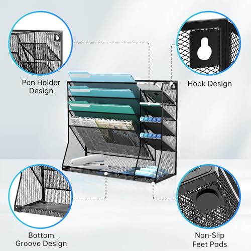 5-Tier Wall File Organizer and Wall File Holder with Bottom Tray - Image 3