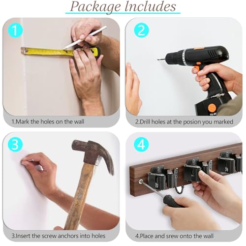 Broom Holder Wall Mount, Rustic Wood Broom Hanger with 5 - Image 7