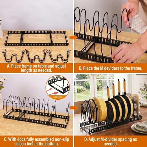 Pot and Pan Organizer Rack for Cabinet, 3 Expandable Pot Lid - Image 4