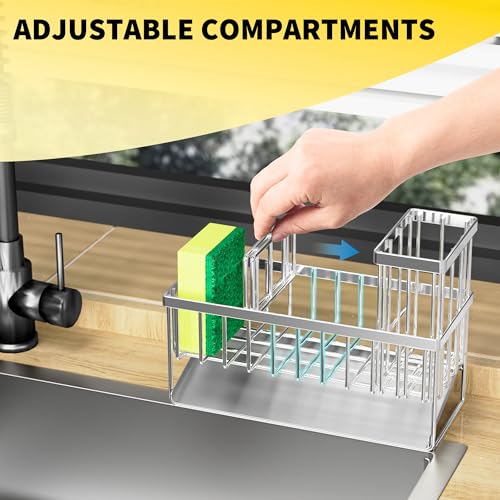 Cisily Sink Caddy Sponge Holder for Kitchen, 304 Stainless Steel - Image 5