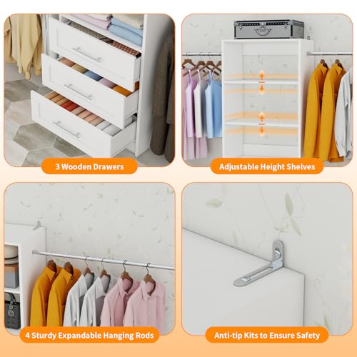Closet System,5FT-9FT Closet Organizer with 3 Drawers - Image 5