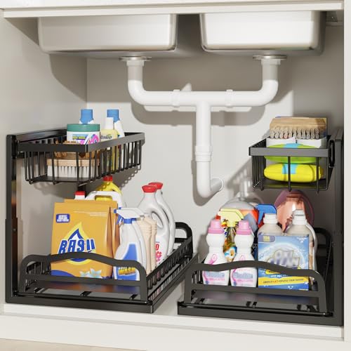 AceMining 2 Pack Under Sink Organizer, 2 Tier Pull Out Cabinet - Image 2