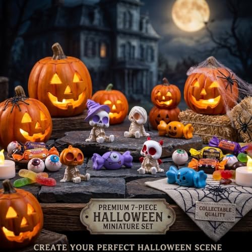 Halloween Car Decorations 7 Pack - Mini Resin Skeleton Pumpkin - Image 7