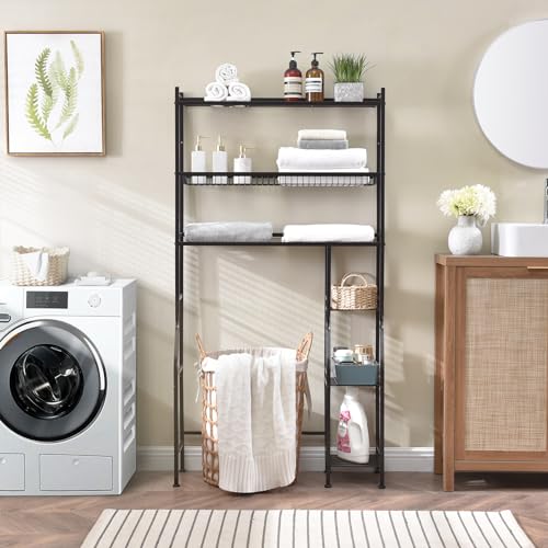 Lauren&Harold 6-Tier Over The Toilet Storage with Side Rack Black - Image 7