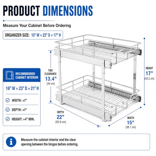 2 Tier Individual Pull Out Cabinet Organizer 15" W x 22" - Image 4