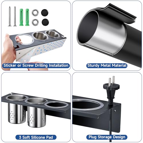 Wall Mount Hair Tool Organizer, 3-in-1 Blow Dryer Holder - Image 8
